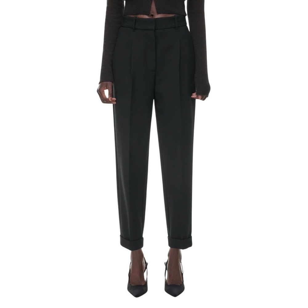 Aritzia Wilfred Dashwood Pant Black High-Rise Pleated Cuffed Trouser Sz 6